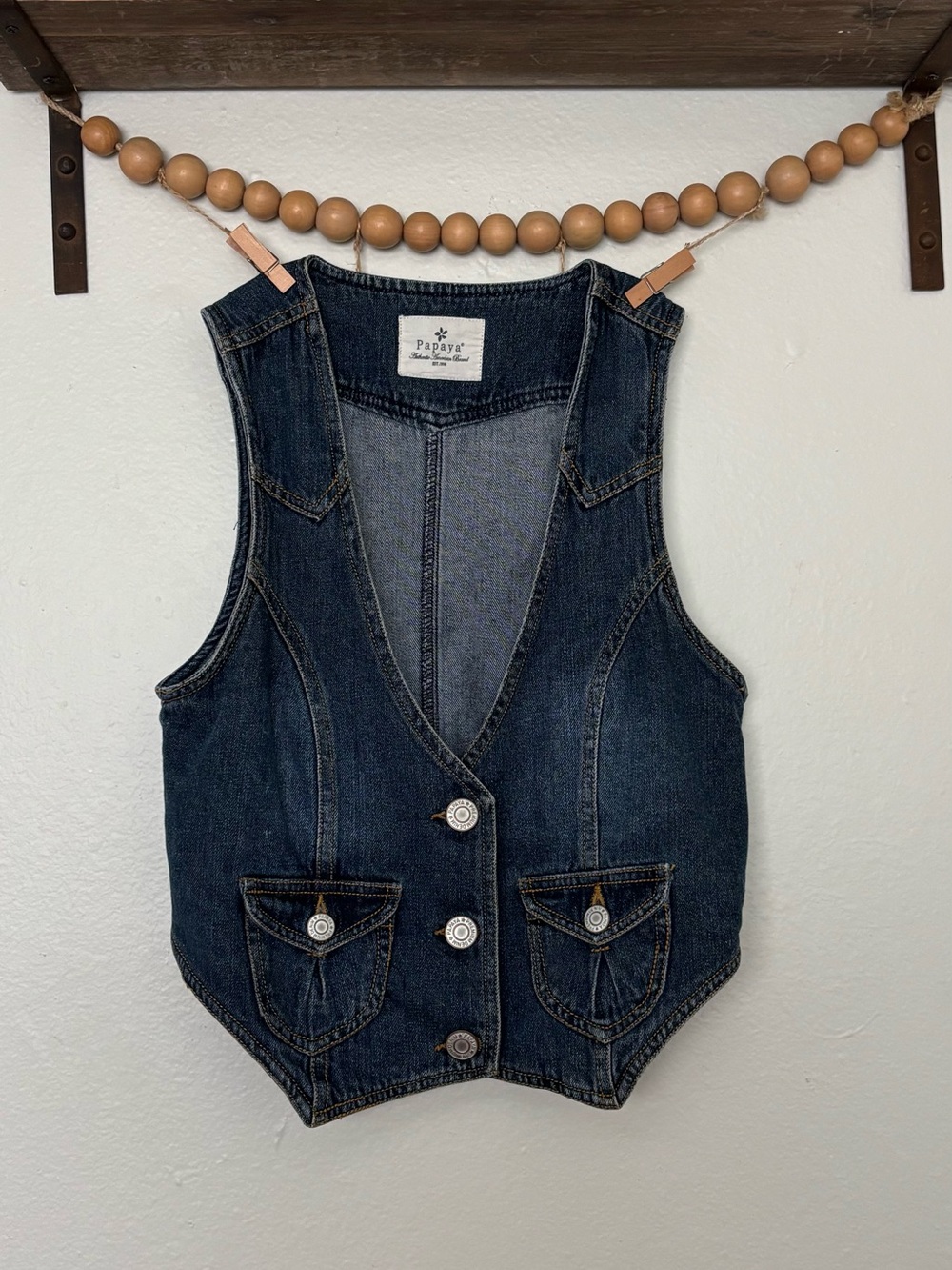 Papaya women’s Dark Blue Denim Vest With Button Pockets